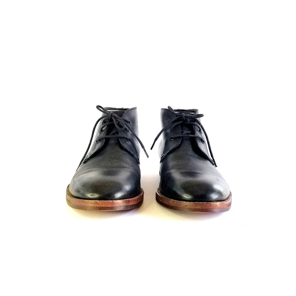 H BY HUDSON Men's Houghton II Leather Chukka Boots Black Sz 41 Lace Up